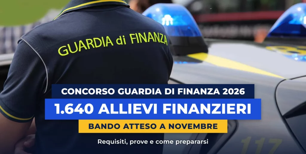 Finanziere di spalle accanto a un’auto di servizio: concorso Guardia di Finanza 2026, 1.640 Allievi Finanzieri, bando atteso a novembre